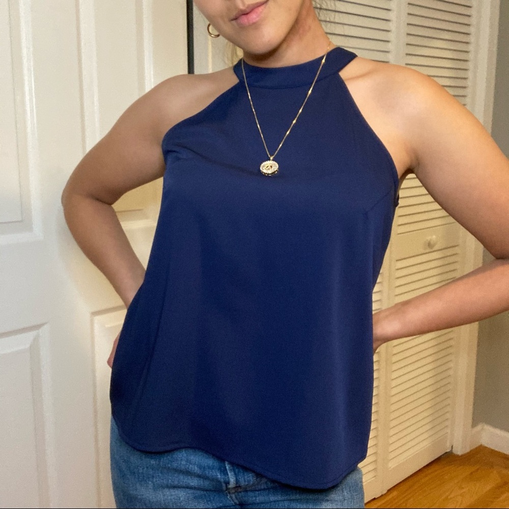Sleeveless high neck top in navy